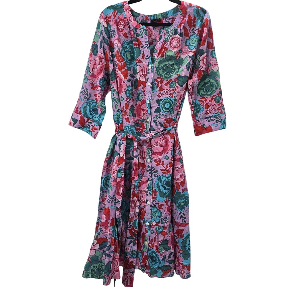 Talbots Pink Floral Shirt Midi Dress Cotton Lined Plus Petite 18W - Picture 3 of 13